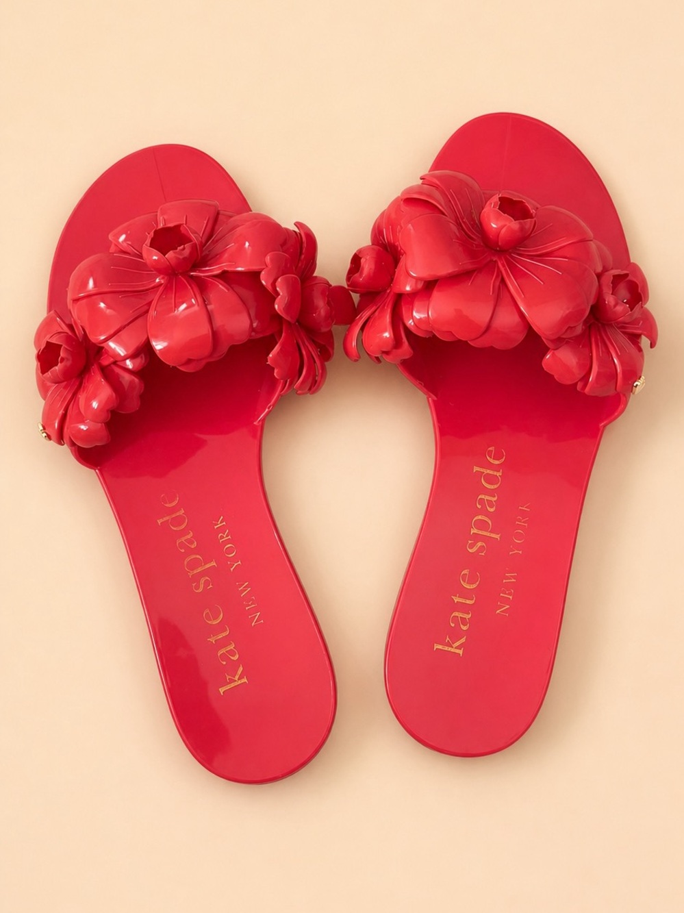 kate spade New York Salmon/Reddish Floral Slide Sandals